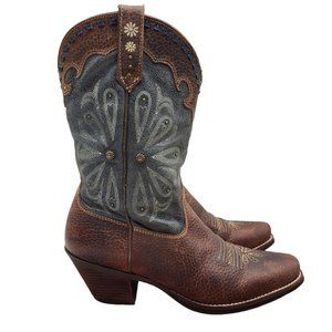 Ariat Western Boots Womens Size 8 B Daisy Brown Blue Green Leather Botas Cowgirl